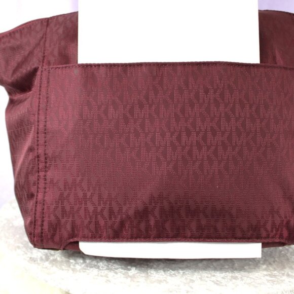 Michael Kors Jet Set Burgundy Nylon Tote Bag Leather Trim Travel Carry-On Sleeve - Picture 4 of 9